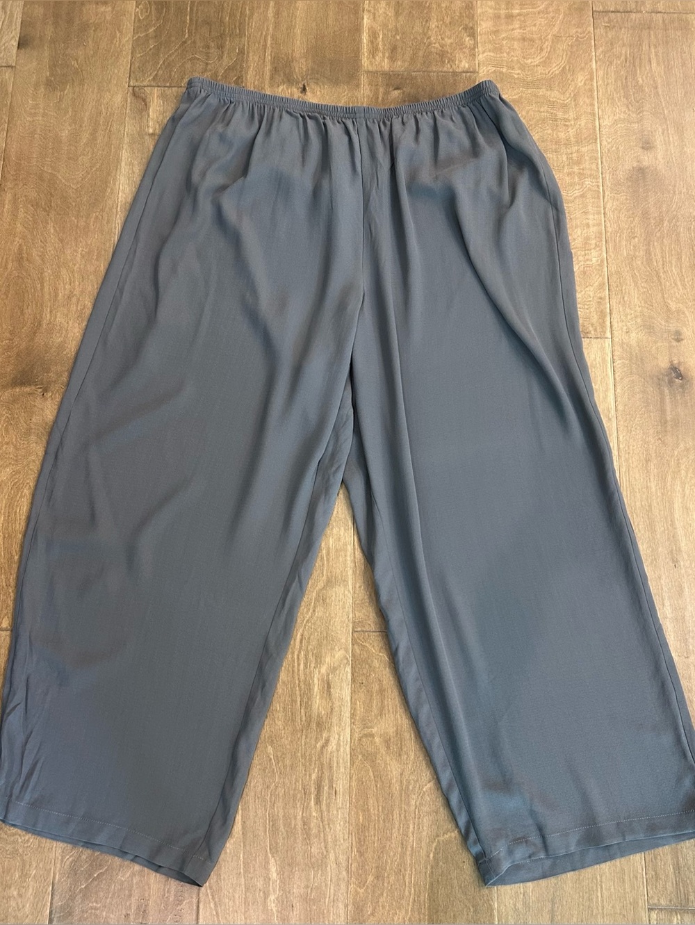 Eileen Fisher georgett crepe silk Slate Gray Elastic Waist Wide Pants 3X